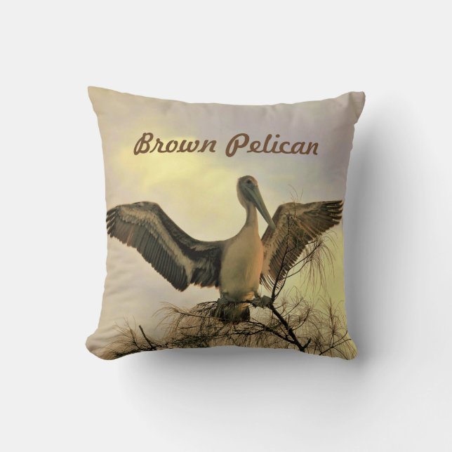 Florida Brown Pelican in Flight  Throw Pillow (Front)