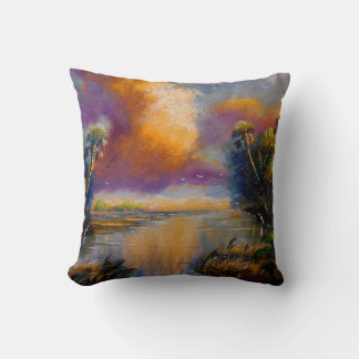 Florida Cabbage Palms Egrets Throw Pillow