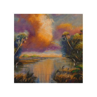 Florida Cabbage Palms Egrets Wood Wall Art