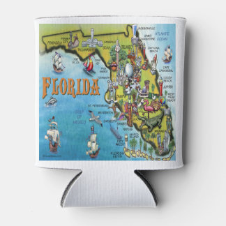 Florida Cartoon Map Can Cooler