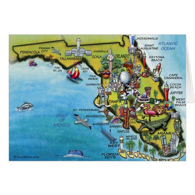 Florida Cartoon Map Cards (Front Horizontal)