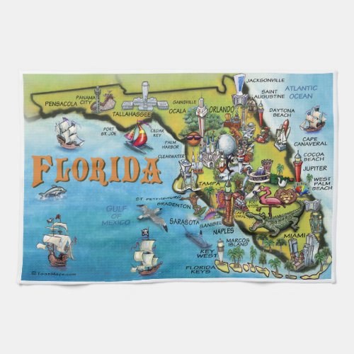 Florida Cartoon Map Kitchen Towel