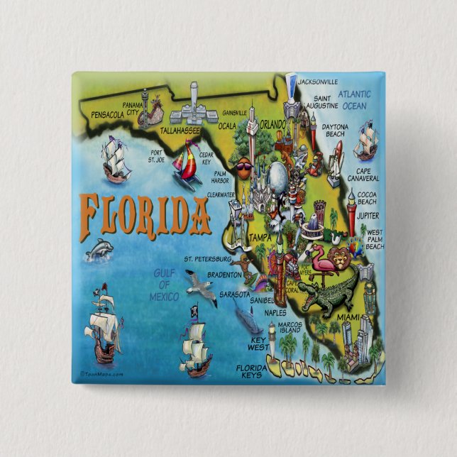 Florida Cartoon Map Pinback Button (Front)