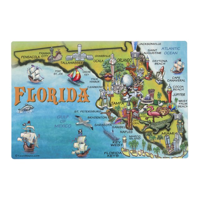Florida Cartoon Map Placemat (Front)