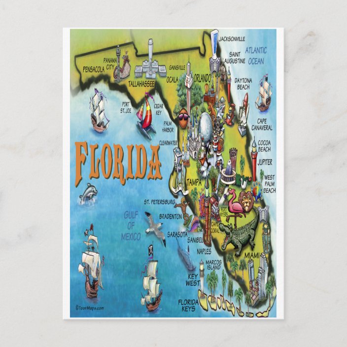 Florida Cartoon Map Postcard | Zazzle.com