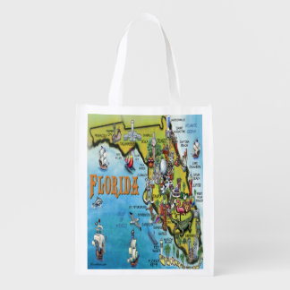 Florida Cartoon Map Reusable Grocery Bag