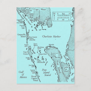 Florida Charlotte Harbor Vintage Map Postcard