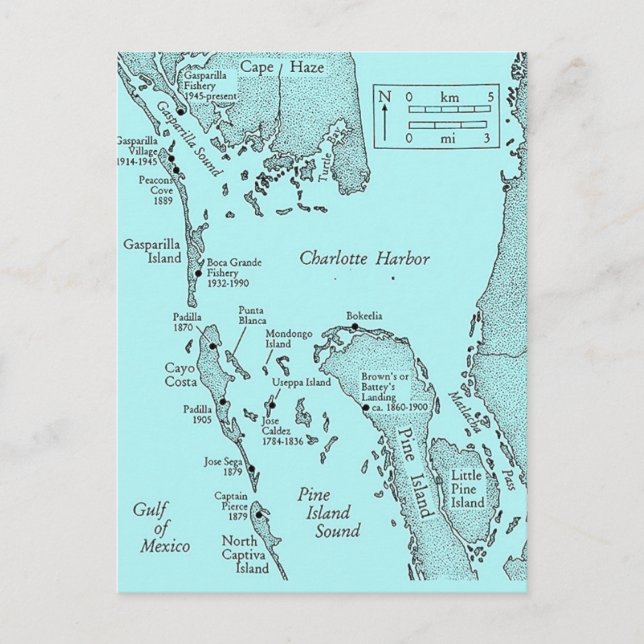  Florida Charlotte Harbor Vintage Map Postcard (Front)