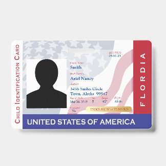 FLORIDA - Child ID Card - USA Flag Background Badge