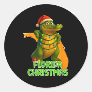 Florida Christmas Alligator Wearing Santa Hat Vaca Classic Round Sticker