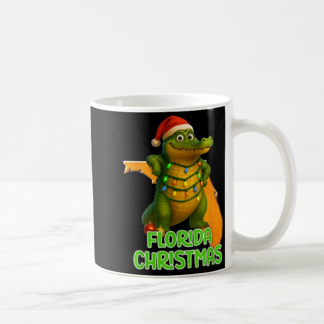 Florida Christmas Alligator Wearing Santa Hat Vaca Coffee Mug (Right)