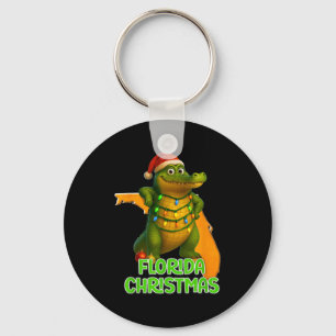 Florida Christmas Alligator Wearing Santa Hat Vaca Keychain