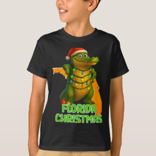 Florida Christmas Alligator Wearing Santa Hat Vaca T-Shirt