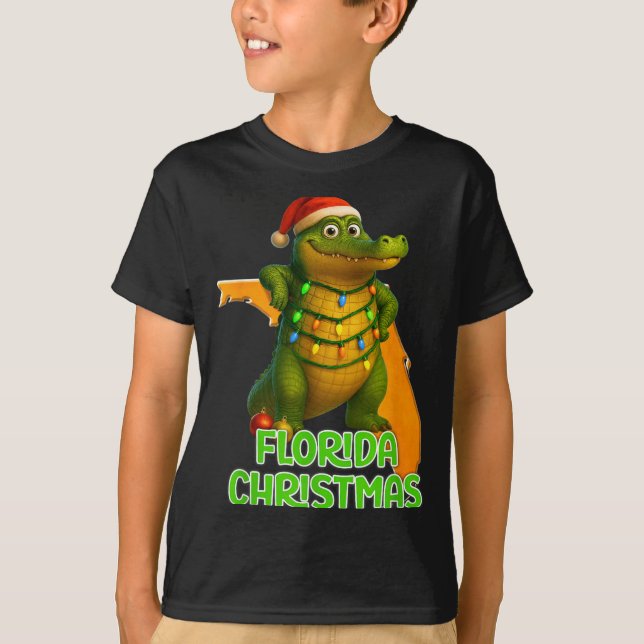 Florida Christmas Alligator Wearing Santa Hat Vaca T-Shirt (Front)
