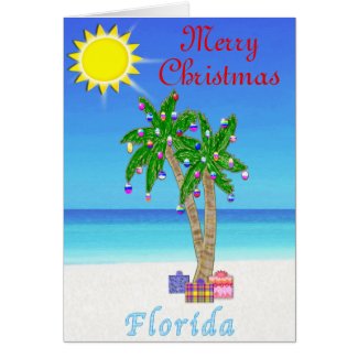 Florida Christmas Cards Palm Tree on Beach