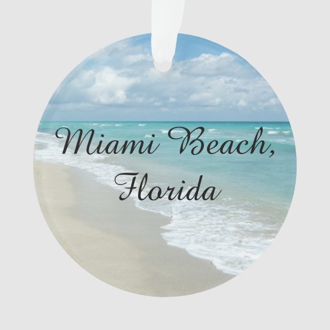 Florida Christmas Customizable Miami Beach Ocean Ornament (Front)