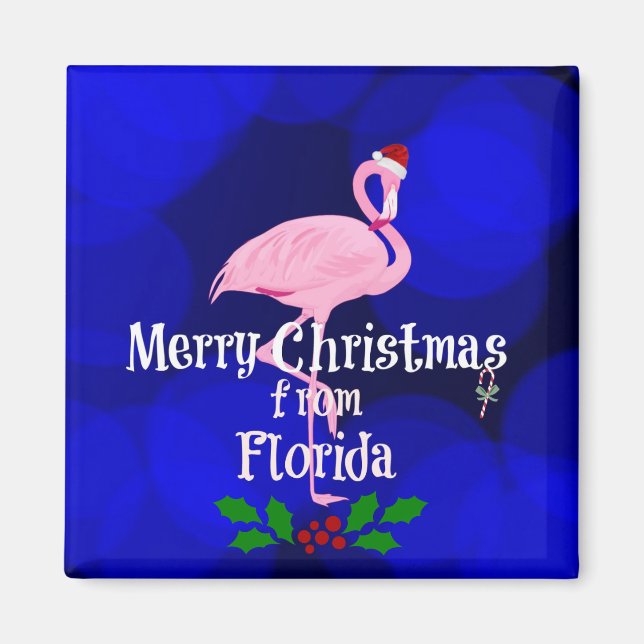 Florida Christmas Greetings from Santa Flamingo Magnet (Front)