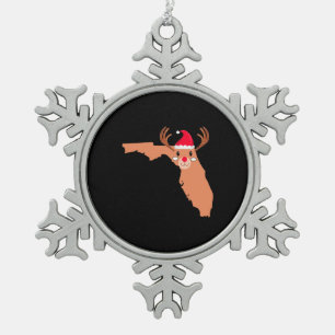 FLORIDA Christmas Hat Antler Red Nose Reindeer Snowflake Pewter Christmas Ornament