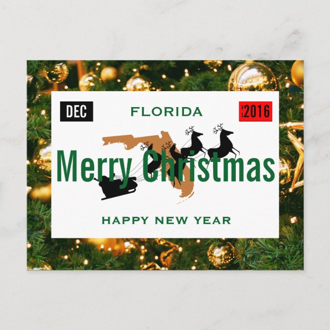 Florida Christmas Plate Personalize Holiday Postcard (Front)