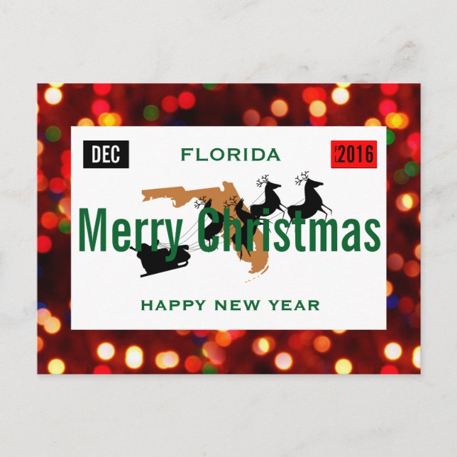 Florida Christmas Plate Personalize Holiday Postcard (Front)