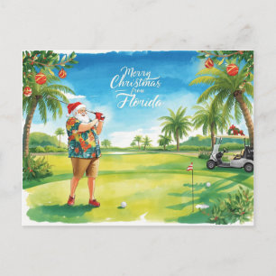 Florida Christmas Santa golfing Holiday Postcard