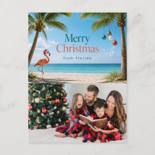 Florida Christmas themed with Tropical Flamingo Holiday Postcard