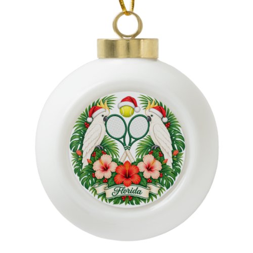 Florida Christmas Tropical Tennis  Ceramic Ball Christmas Ornament