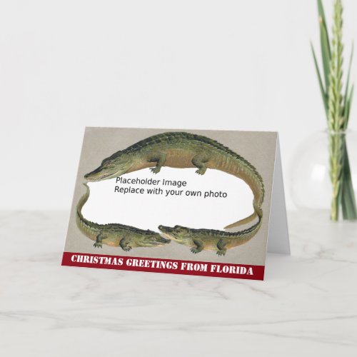 Florida Christmas Vintage Alligator Frame Holiday Card