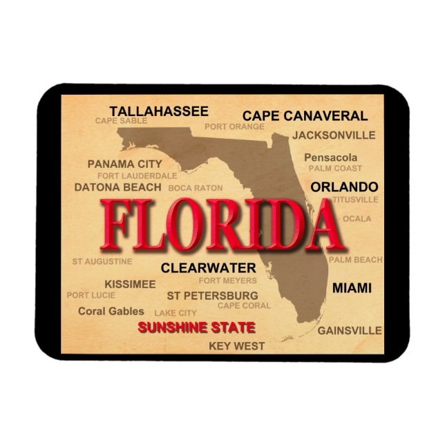 Florida Cities And Towns State Pride Map Magnet (Horizontal)