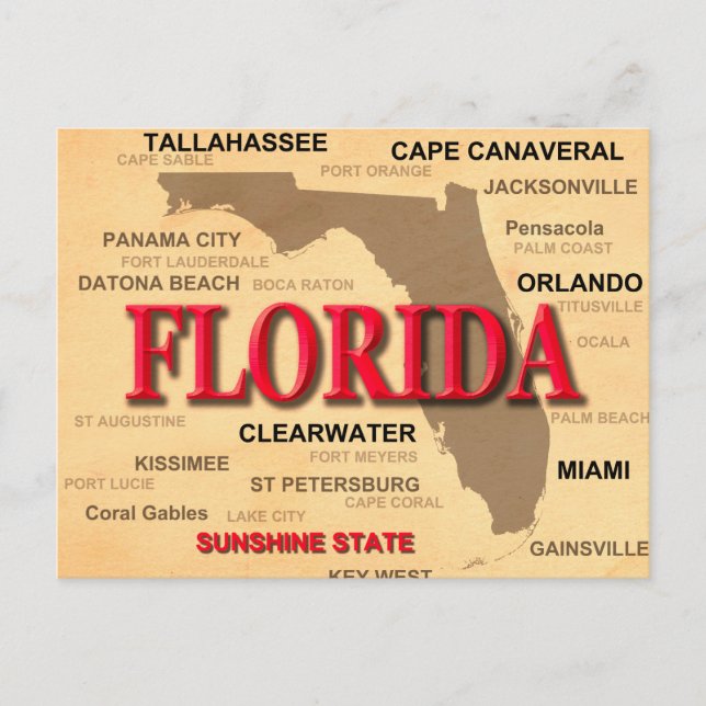 Florida Cities And Towns State Pride Map Postcard (Front)