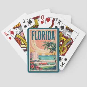 Florida Coast Cars Illustration Travel Art Vintage Poker Cards