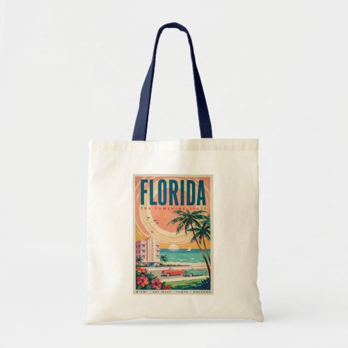 Florida Coast Cars Illustration Travel Art Vintage Tote Bag