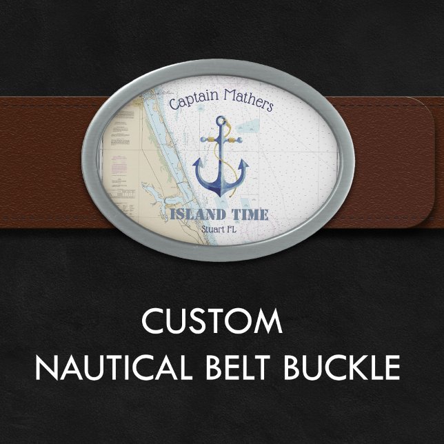 Florida Coastal Nautical Chart Captain Boat Name Belt Buckle (Customizable Florida Coastal Nautical Chart Captain & Boat Name Belt Buckle)