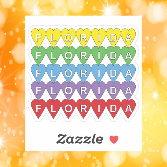 Florida Colorful Hearts Sticker (A die cut sticker of rainbow hearts that say Florida)