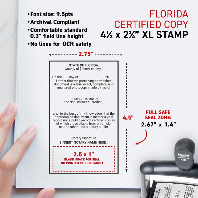 FLORIDA Compliant Notary Attested Certfied Copy Self-inking Stamp (Personalized (FL) Florida-compliant notary XL self-inking stamp for certified copies)