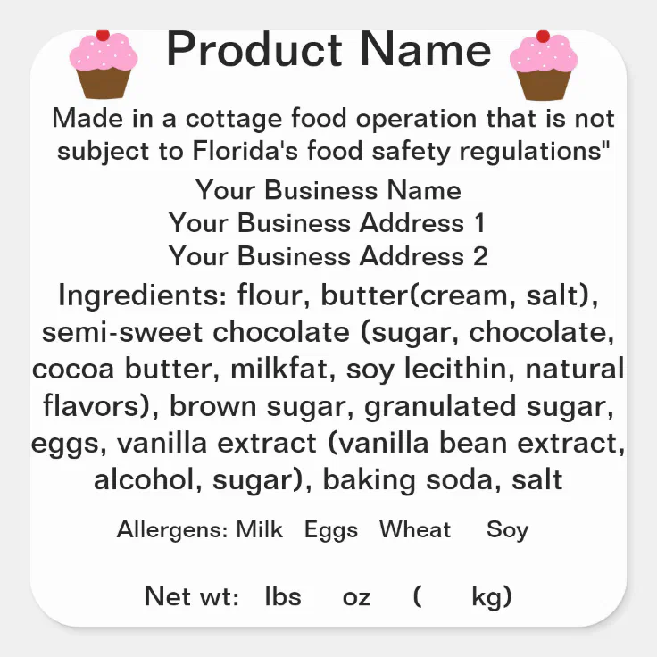 FLORIDA Cottage Food Law Sticker/Label Square Sticker