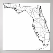 Florida Counties Blank Outline Map Poster | Zazzle