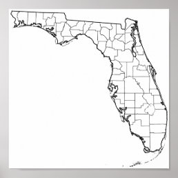 Florida Counties Blank Outline Map Poster