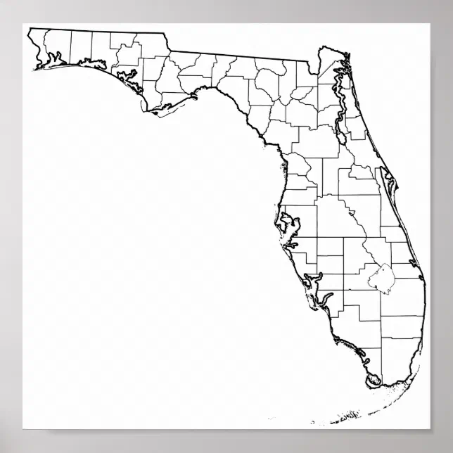 Florida Counties Blank Outline Map Poster | Zazzle