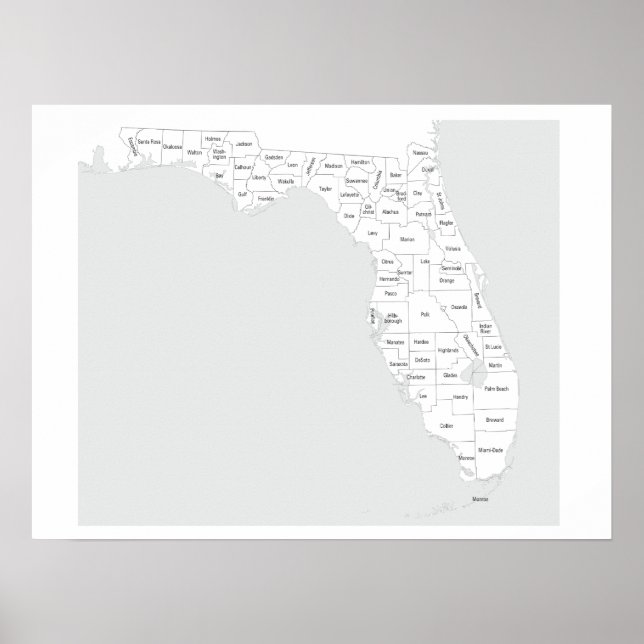 Florida counties map with outlines and names poster (Front)