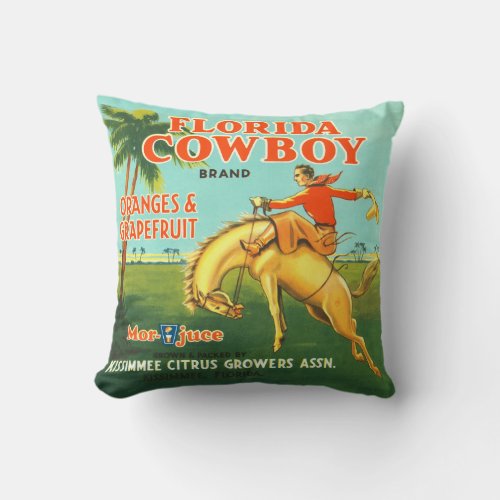 Florida Cowboy vintage citrus crate label Throw Pillow