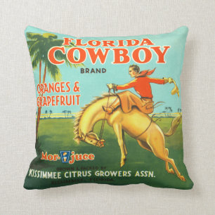 Florida Cowboy vintage citrus crate label Throw Pillow