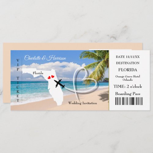 Florida Destination Wedding Ticket Boarding Pass Invitation