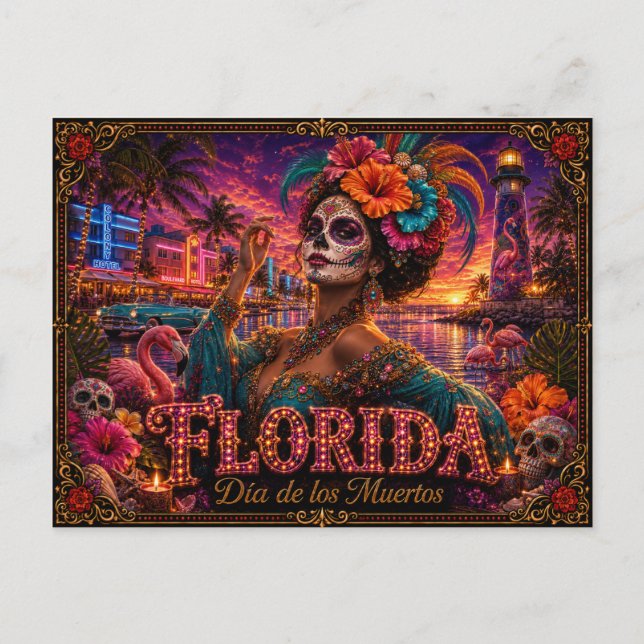Florida Día de los Muertos Retro Postcard (Front)