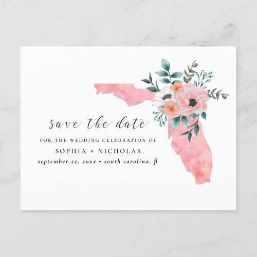 Florida Elegant pink flower Floral save the date Announcement Postcard