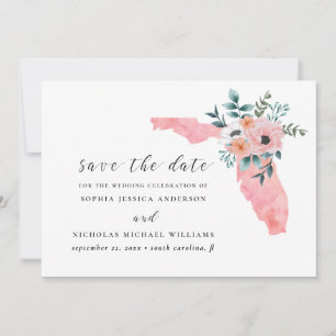 Florida. Elegant pink flowers. Watercolor floral Save The Date