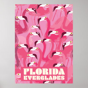 Florida Everglades Flamingo vintage travel poster