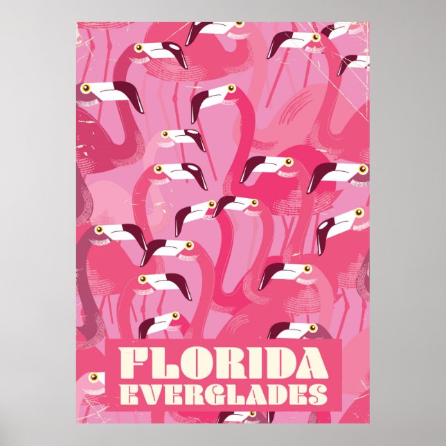 Florida Everglades Flamingo vintage travel poster (Front)