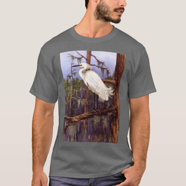 FLORIDA EVERGLADES HERON PAINTING T-Shirt (Front)