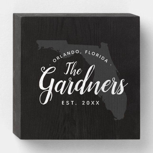 Florida Family Monogram State Map Wooden Box Sign (Front Horizontal)